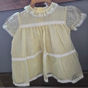 Vintage Baby Girl Party Dress buttercup yellow 18 Mo Lace Ribbon Holiday Prairie